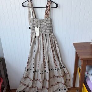 DXCollection Smocked Embroidered Boho Maxi Dress-Size Medium-Mediterranean style